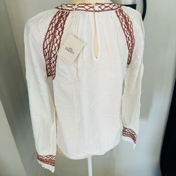 Faherty Arles Embroidered Long Sleeve Top, Renaissance, Beige, Small (4/6), NWT - Picture 7 of 16
